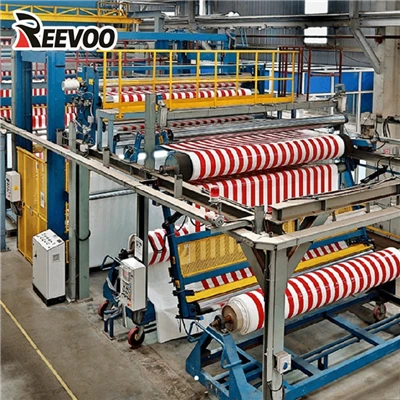 Güneşlik için lamine PVC çizgili tente branda malzemesi